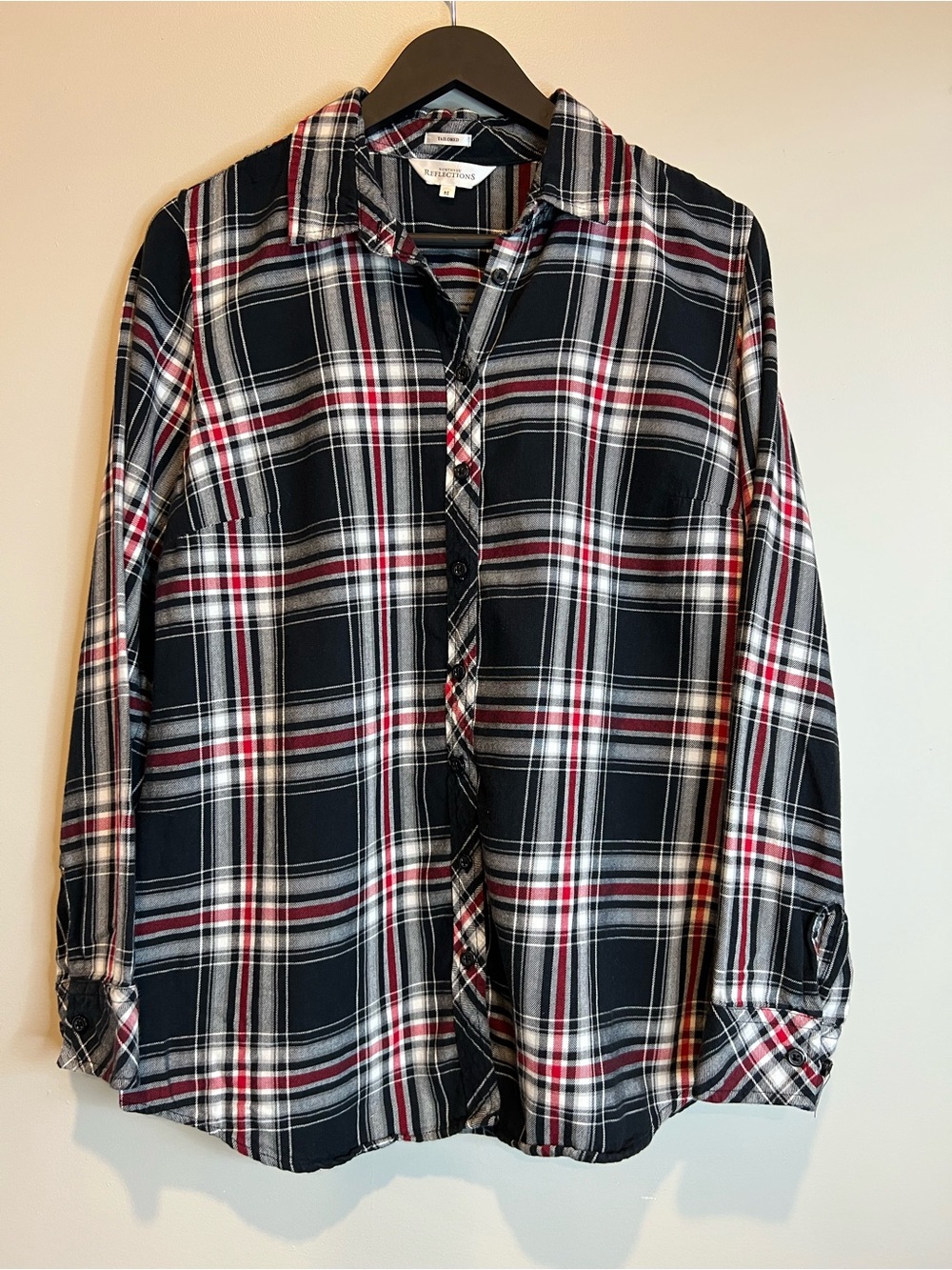 Northern Reflections Plaid Button Front Shirt Red Black White Women’s Medium